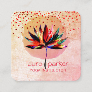 Cartão De Visita Quadrado Lotus Watercolor Rainbow Yoga Massage Therapist