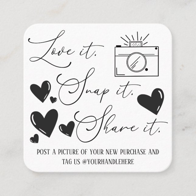 Cartão De Visita Quadrado Love Snap Share Camera Hearts Script Etsy Business (Frente)