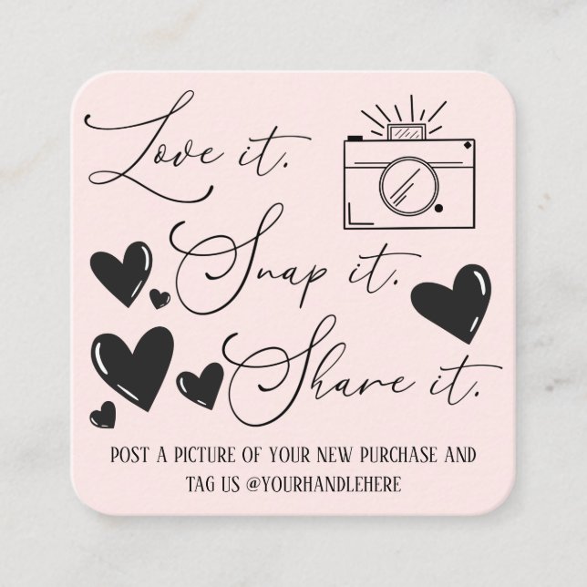 Cartão De Visita Quadrado Love Snap Share Camera Hearts Script Etsy Business (Frente)
