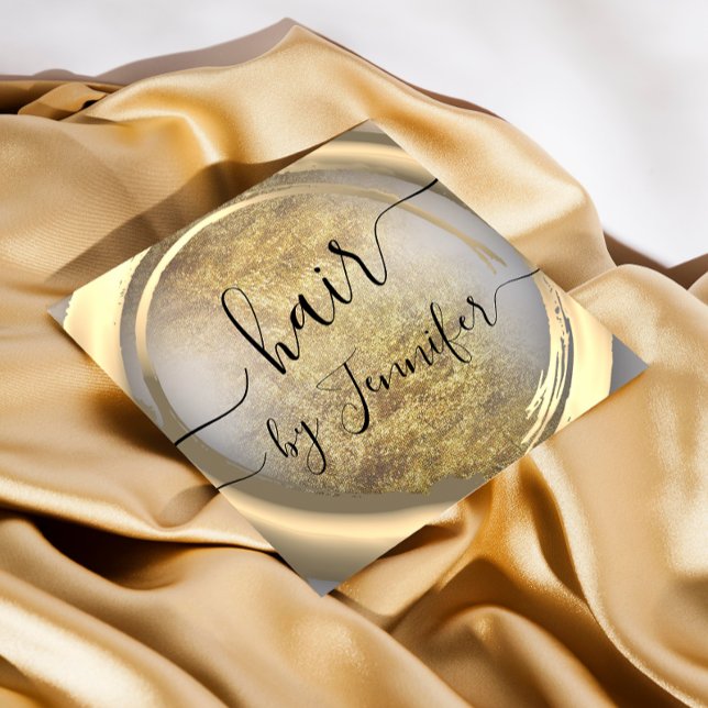 Cartão De Visita Quadrado Loyality 6 Punhos Lash Cabelo Makeup Dourado Cinza (Criador carregado)