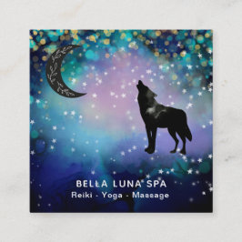 Cartão De Visita Quadrado *~* Lua Cósmica ~ Howling Wolf Rainbow Shaman 