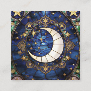 Cartão De Visita Quadrado Lua Crescente Celestial Ornada em Vitral