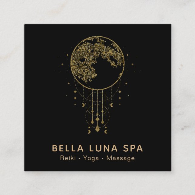 Cartão De Visita Quadrado ~ Lua Dourada do Cosmos Shaman (Frente)