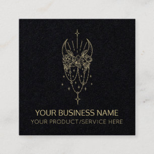 Cartão De Visita Quadrado Lua E Estrelas Místicas Pretas