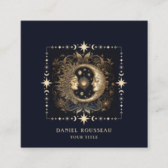 Cartão De Visita Quadrado Lua Mística Celestial (Frente)