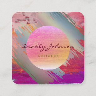 Cartão De Visita Quadrado Lua Rosa Elegante de Abstrato de Aquarela Moderna