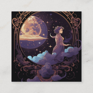 Cartão De Visita Quadrado Luas Celestiais Fundo Cósmico