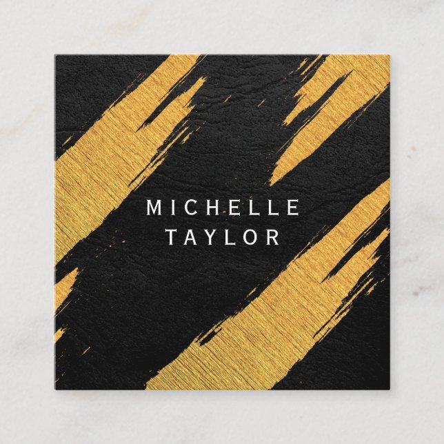 Cartão De Visita Quadrado Lux Faux Dourado Artístico Marks Leather Impressão (Frente)