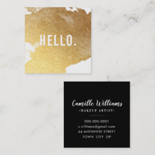 Cartão De Visita Quadrado LUXE MINIMALISTA: folha de ouro esparsa preto