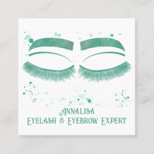 Cartão De Visita Quadrado Lúxo Aquarela Eyelash & Brow Beauty,Mint Green