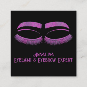 Cartão De Visita Quadrado Lúxo Aquarela Eyelash e Beleza de Ouro, Roxo