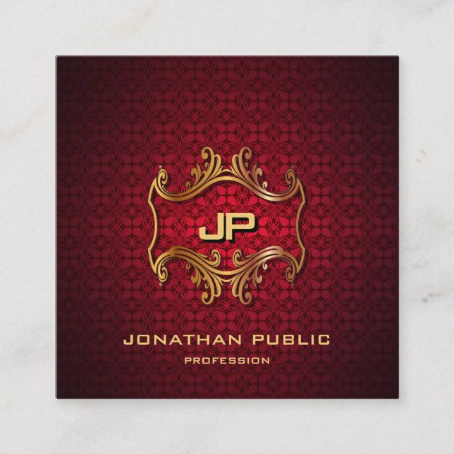 Cartão De Visita Quadrado Luxo de monograma Dourado Elegante moderno (Frente)