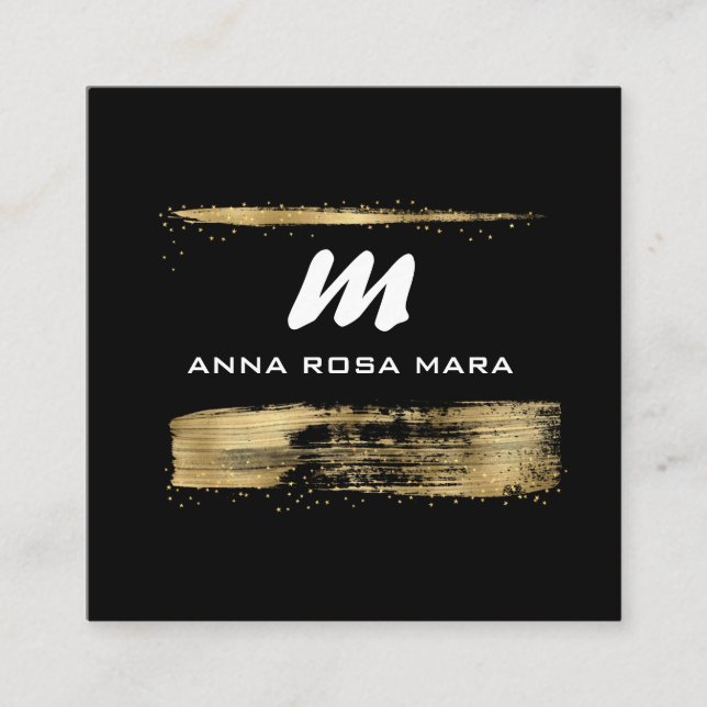 Cartão De Visita Quadrado *~* Luxo Dourado preto QR AP65 Brilhante Dourada (Frente)