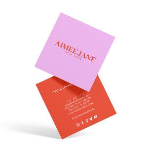 Cartão De Visita Quadrado Luxo Minimalista Ousada Loja Boutique Rosa/Laranja