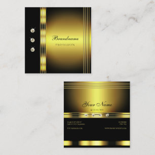 Cartão De Visita Quadrado Luxuoso Ouro e Preto com Diamantes Brilhantes