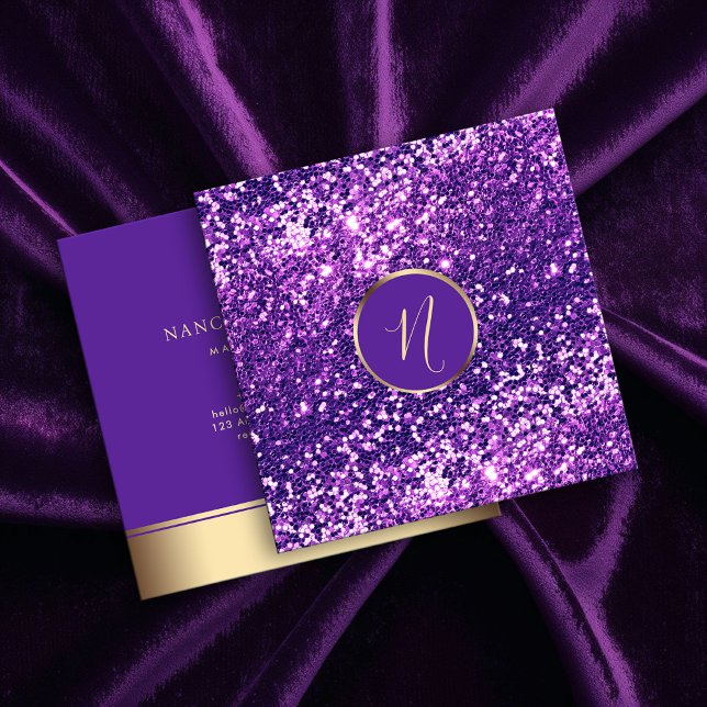 Cartão De Visita Quadrado Luxúria Real Dourada e Roxa Elegante (Criador carregado)