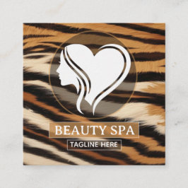 Cartão De Visita Quadrado Luxury Beauty Spa Logo Elegant Tiger Print Salon 