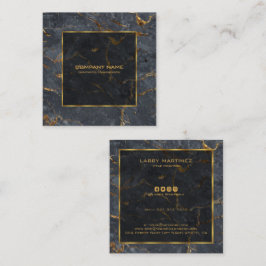 Cartão De Visita Quadrado Luxury black and gold marble simple gold frame