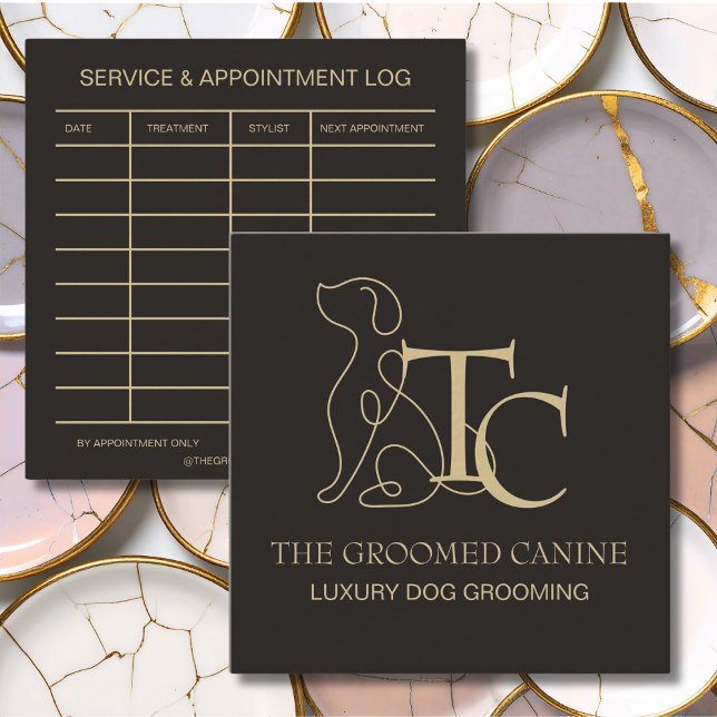 Cartão De Visita Quadrado Luxury Dog Grooming Business Card Espresso Bean (Espresso Bean dog grooming business cards)