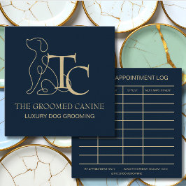Cartão De Visita Quadrado Luxury Dog Grooming Business Card Midnight Navy