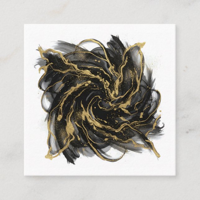 Cartão De Visita Quadrado Luxury Gold and Black Abstract Marble Ink Flow (Frente)