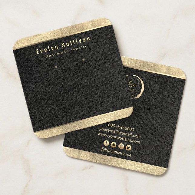 Cartão De Visita Quadrado Luxury Gold & Black Jewelry Display Card – Minimal (#LuxuryMockup
#JewelryBranding
#BlackAndGoldDesign
#ElegantPackaging
#JewelryDisplayCard
#Premium)