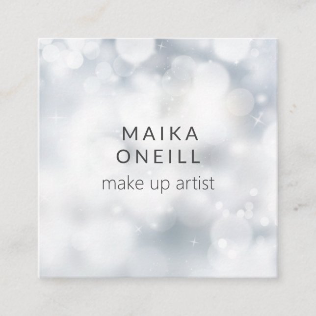 Cartão De Visita Quadrado Luxury Silver Bokeh brilha nas mídias sociais (Frente)