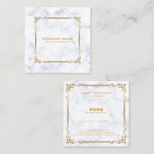 Cartão De Visita Quadrado Luxury white and gray marble vintage gold frame