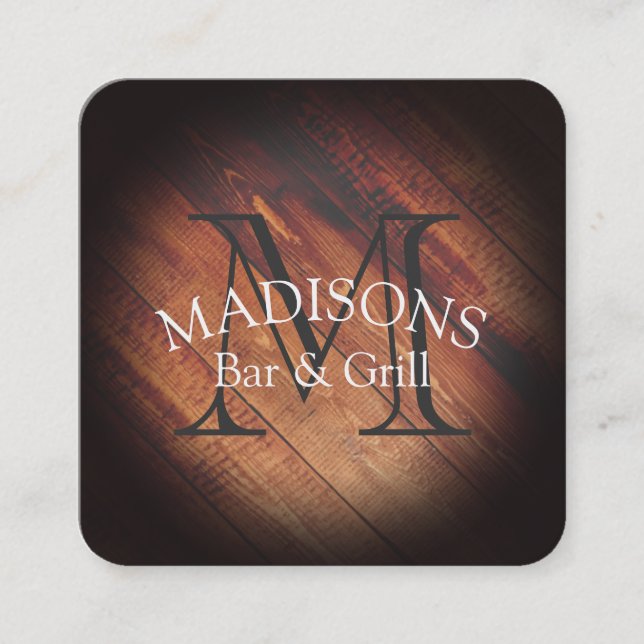 Cartão De Visita Quadrado Madeira russa com monograma (Frente)