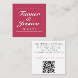 Cartão De Visita Quadrado Magenta e Branco Detalhes do Casamento Minimalista