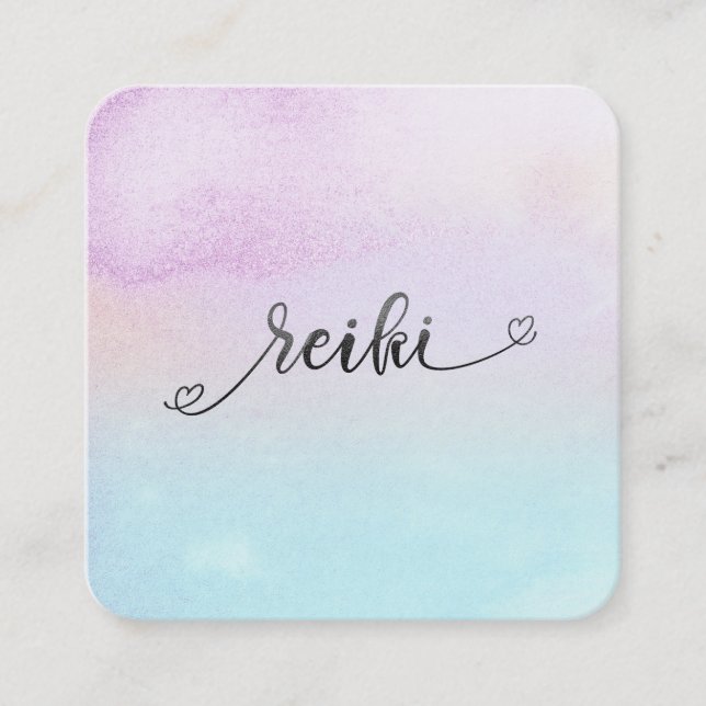 Cartão De Visita Quadrado *~* Magenta Turquoise Mint Black Glitter REIKI (Frente)