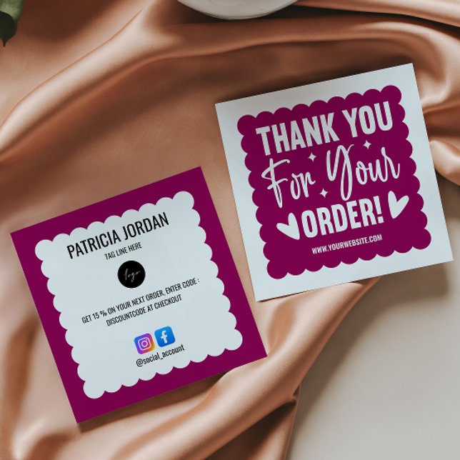 Cartão De Visita Quadrado Magenta Wave Order Obrigado LOGO Ícone Social (Criador carregado)