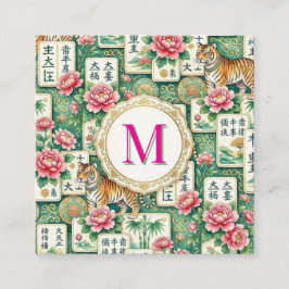 Cartão De Visita Quadrado Mahjong Chinoiserie Floral Personalized Monogram