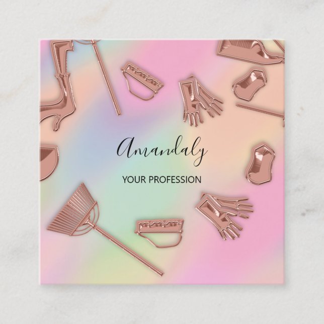 Cartão De Visita Quadrado Maid House Clearing Office Services Logo Ombro (Frente)