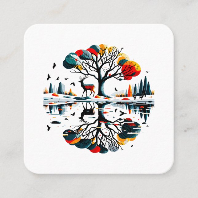 Cartão De Visita Quadrado Majestosa estátua na Floresta de inverno de Snowy (Frente)