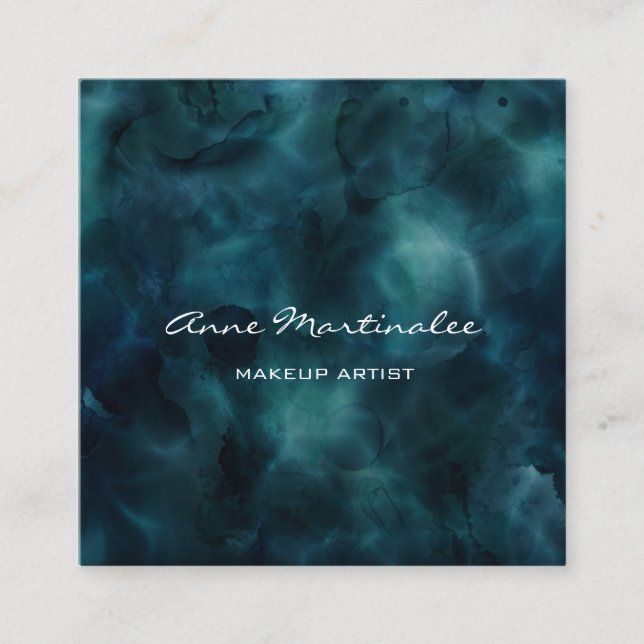 Cartão De Visita Quadrado Makeup Artist Abstrato Blue Ink (Frente)