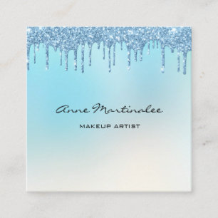 Cartão De Visita Quadrado Makeup Artist Blue Glitter Glam Drives