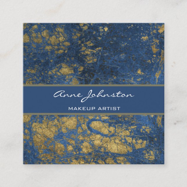 Cartão De Visita Quadrado Makeup Artist Blue Marble (Frente)