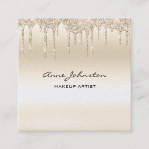 Cartão De Visita Quadrado Makeup Artist Champagne Glitter and Sparkle