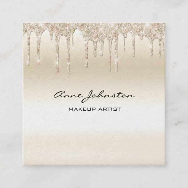 Cartão De Visita Quadrado Makeup Artist Champagne Glitter and Sparkle (Frente)