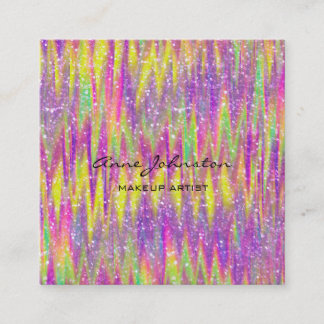 Cartão De Visita Quadrado Makeup Artist Colorful Glitter and Sparkle