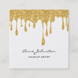 Cartão De Visita Quadrado Makeup Artist Dourado Glitter and Sparkle