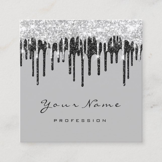 Cartão De Visita Quadrado Makeup Artist Event Planner Cinza Black Cinza (Frente)