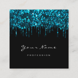 Cartão De Visita Quadrado Makeup Artist Event Planner Glitter Black Blue