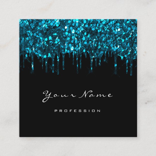 Cartão De Visita Quadrado Makeup Artist Event Planner Glitter Black Blue (Frente)