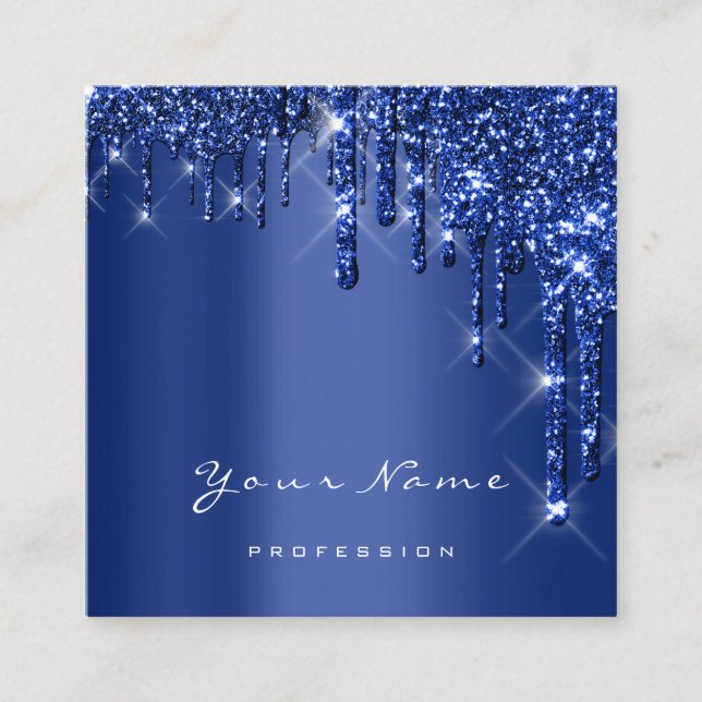 Cartão De Visita Quadrado Makeup Artist Event Planner Glitter Marinho Azul (Frente)