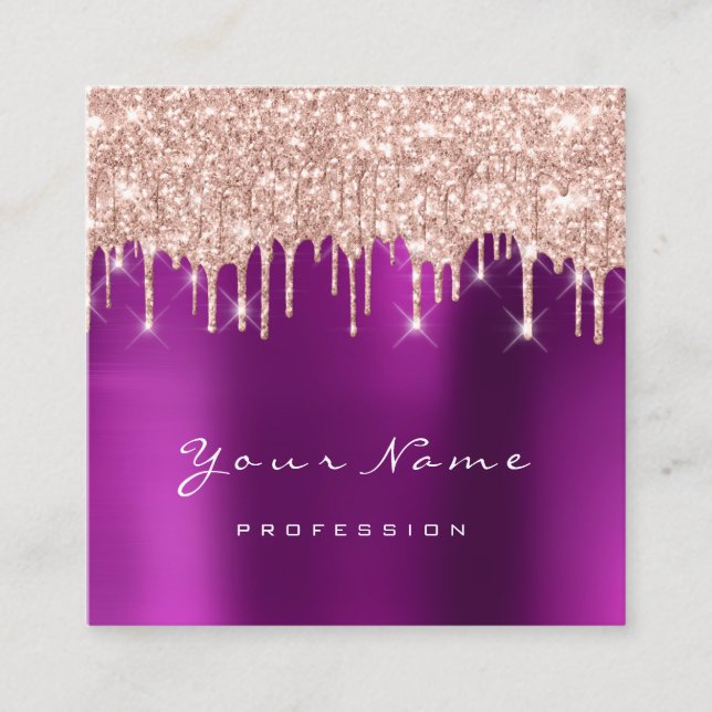 Cartão De Visita Quadrado Makeup Artist Event Planner Glitter Spark Rosa (Frente)