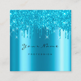Cartão De Visita Quadrado Makeup Artist Event Planner Glitter Turquoise Blue
