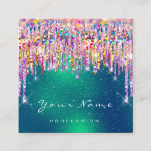 Cartão De Visita Quadrado Makeup Artist Event Planner Holograph GreeneryDrip