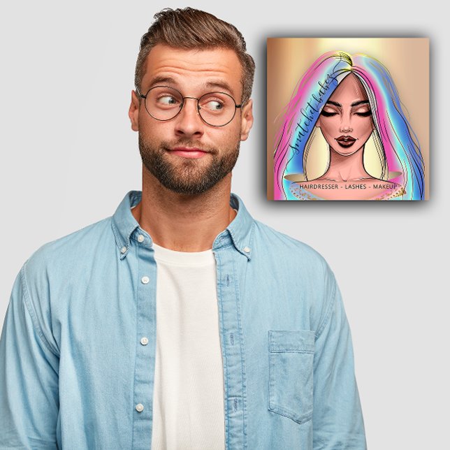 Cartão De Visita Quadrado Makeup Artist Eyelash Hair Brow Lip Face Hológrafo (Makeup Artist Eyelash Hair Brow Lip Face Holograph Square Business Card)